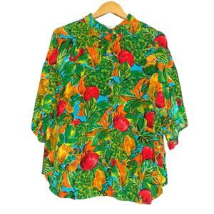 Vintage‎ Index Melrose Button Up Fruit Tropical Top Womens Lg Colorful Vacation